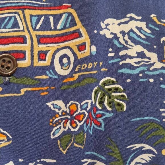 REYN SPOONER ART OF EDDY Y BLUE SURF HOT ROD HAWAIIAN CAMP SHIRT MENS MEDIUM - Picture 4 of 5